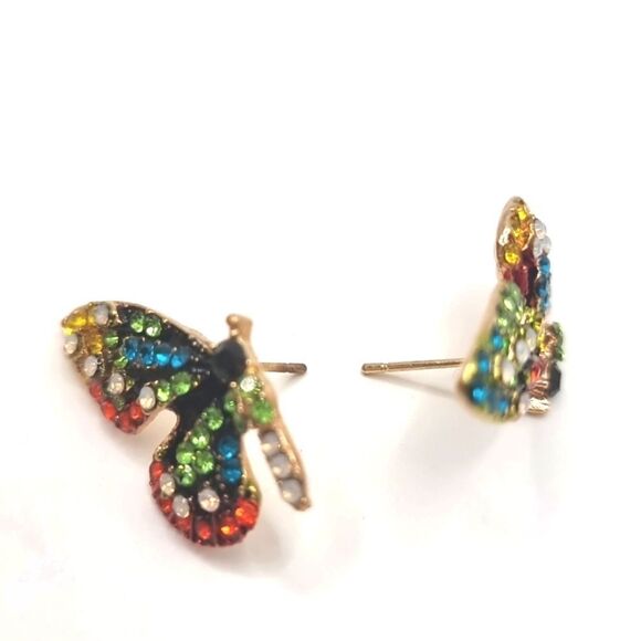 New FREE PEOPLE Butterfly rhinestone multicolor studs - Picture 8 of 12